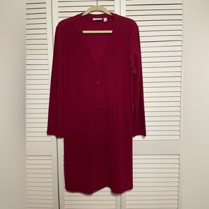 Susan Graver Liquid Knit Cardigan Duster Burgundy Button Front V-Neck Size L